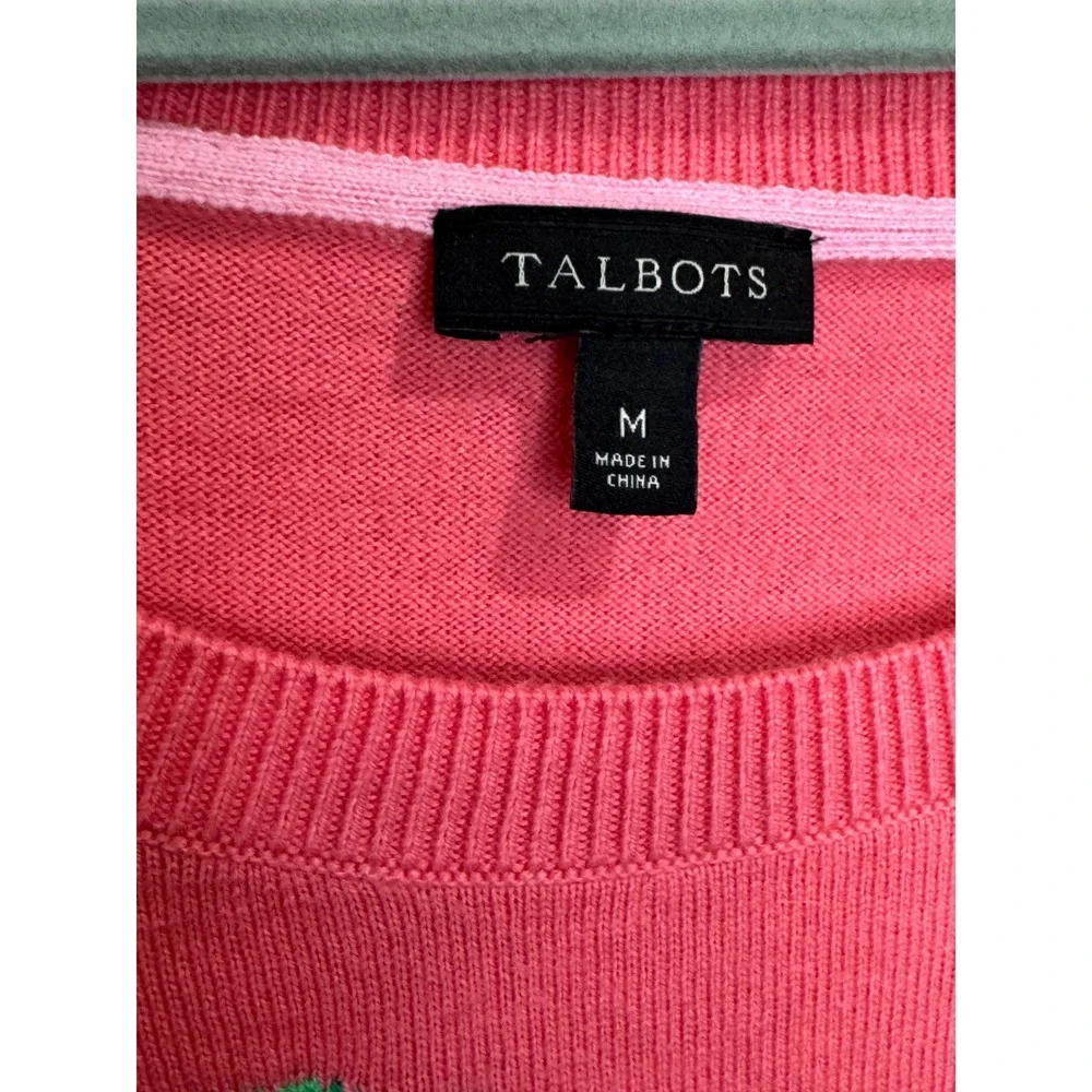 Talbots Coral Pink Novelty Print Beaded Turtle Sweater Med Preppy Sea Ocean